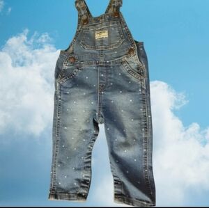 OshKosh B'gosh Girls Denim Overalls, Blue&White Polka Dot, Farm Country 12 Month